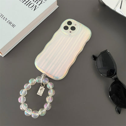 Laser Wave Silicone Phone Case Gradient Laser Stripes Bracelet Case For 14 13 12 11 Pro Max Plus Bead Chain