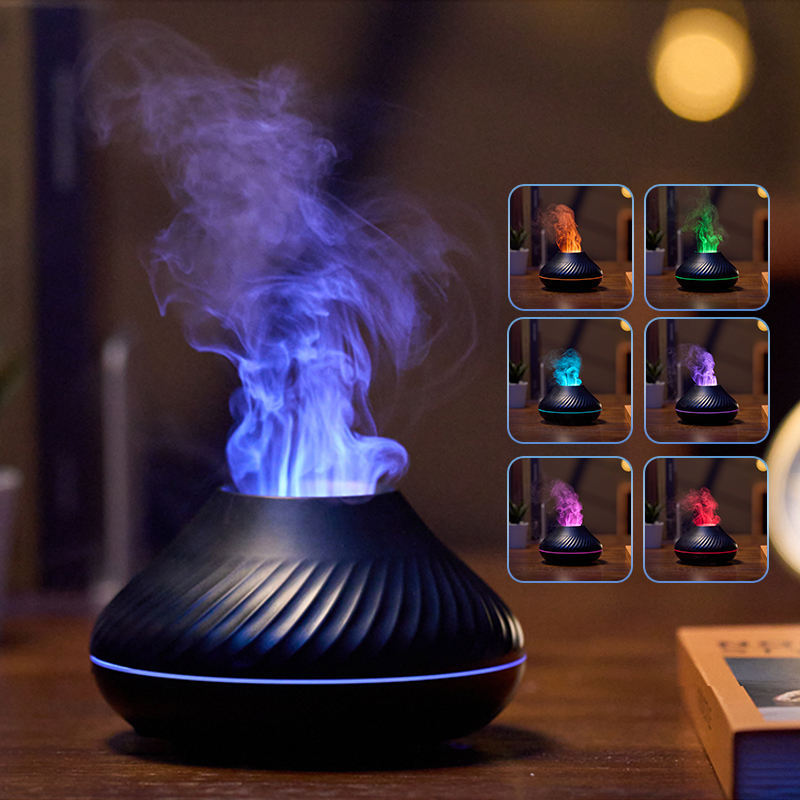 Newest RGB Flame Aroma Diffuser 130Ml 3d Colorful Flame Humidifier Fire Volcano Diffuser Flame