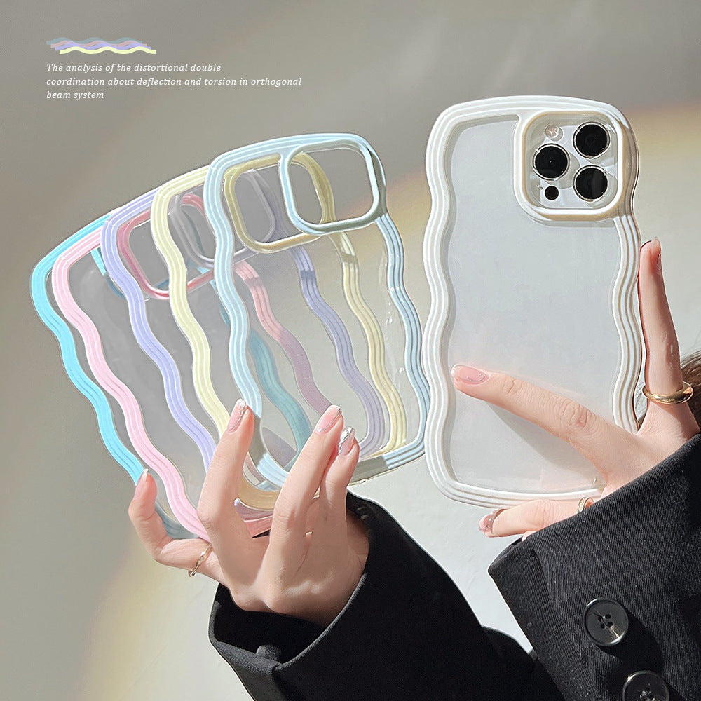 Wave Border Mobile Phone Case Solid Color Simple Candy Color